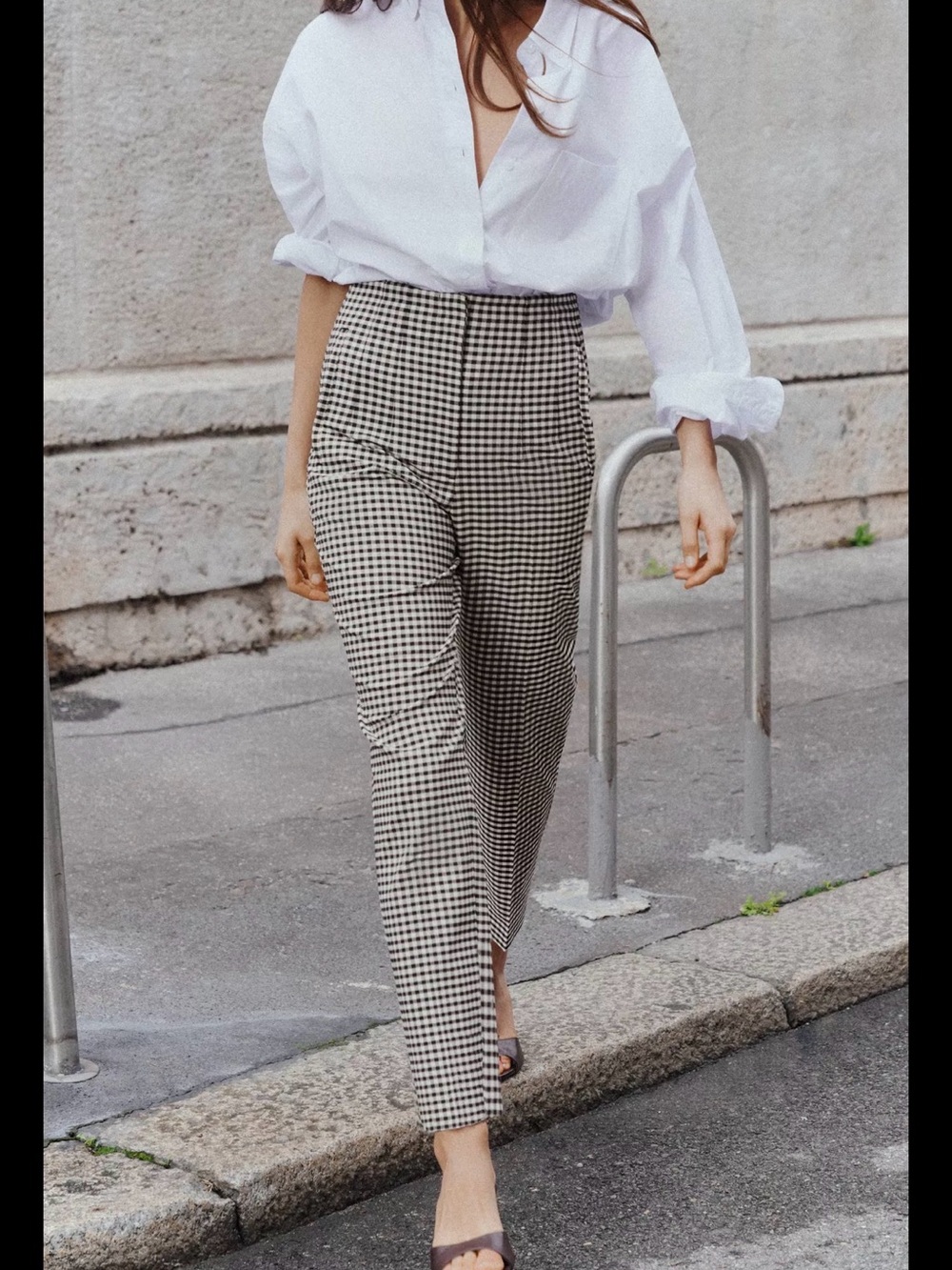 Zara Black & White Gingham Checkered Print High Waisted Ankle Pants - Picture 1 of 4